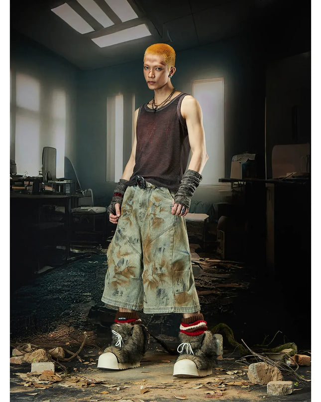 TALKLESSFASHION Wasteland Niche Layered Cropped Jeans