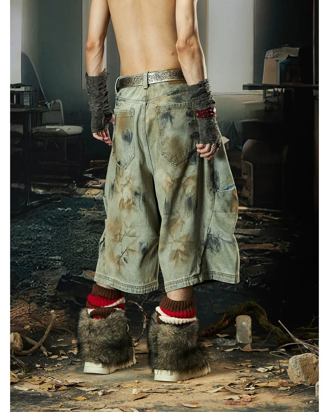 TALKLESSFASHION Wasteland Niche Layered Cropped Jeans