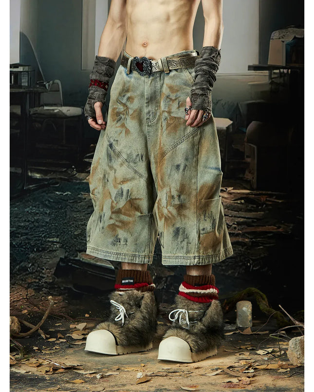TALKLESSFASHION Wasteland Niche Layered Cropped Jeans