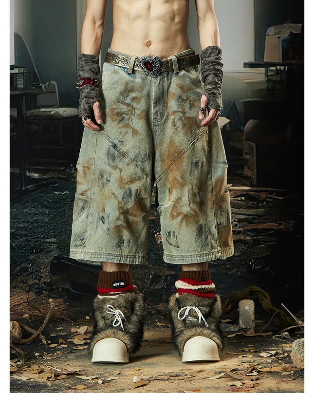 TALKLESSFASHION Wasteland Niche Layered Cropped Jeans
