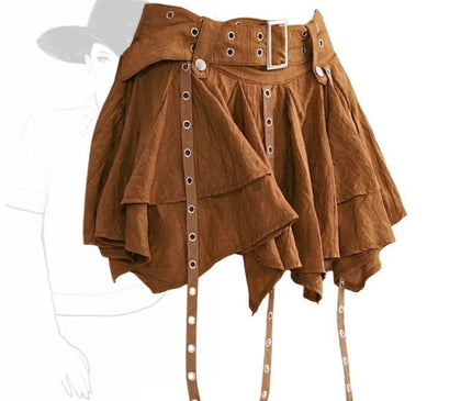 TALKLESSFASHION Wasteland style retro irregular ruffle skirt women's spring and summer design sense small man streamer pleated skirt