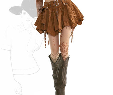 TALKLESSFASHION Wasteland style retro irregular ruffle skirt women's spring and summer design sense small man streamer pleated skirt
