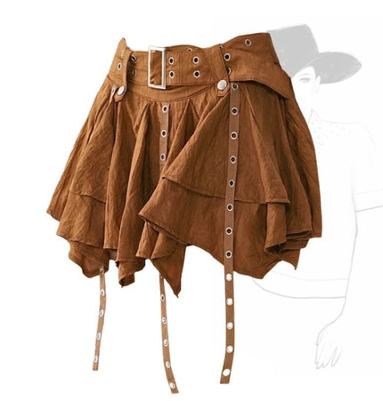 TALKLESSFASHION Wasteland style retro irregular ruffle skirt women's spring and summer design sense small man streamer pleated skirt