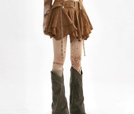 TALKLESSFASHION Wasteland style retro irregular ruffle skirt women's spring and summer design sense small man streamer pleated skirt