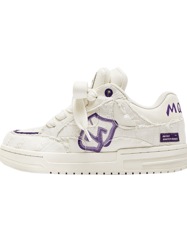 TALKLESSFASHION White And Purple / 35 Damage Wind Classic Style Bread Shoes—5644