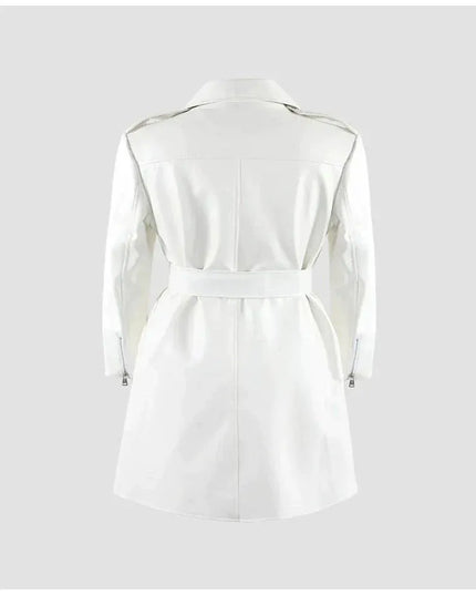TALKLESSFASHION White Biker Mid-Length PU Jacket