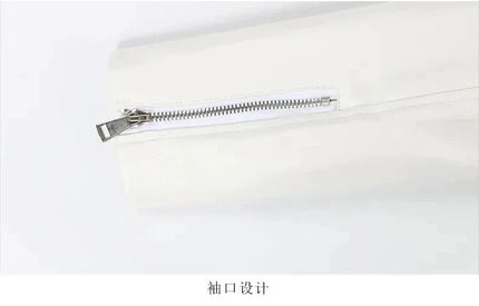 TALKLESSFASHION White Biker Mid-Length PU Jacket