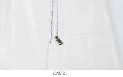 TALKLESSFASHION White Biker Mid-Length PU Jacket
