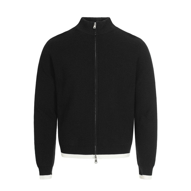 THETLSTUDIO XL / Black MFY226 GXFortune American Stand Collar Double Zip Sweater Men's Fall Loose Knit Cardigan Men's Trendy Versatile Jacket