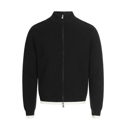 TALKLESSFASHION XL / Black MFY226 GXFortune American Stand Collar Double Zip Sweater Men's Fall Loose Knit Cardigan Men's Trendy Versatile Jacket