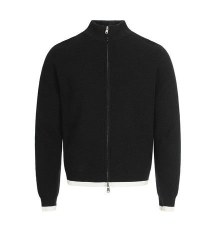THETLSTUDIO XL / Black MFY226 GXFortune American Stand Collar Double Zip Sweater Men's Fall Loose Knit Cardigan Men's Trendy Versatile Jacket