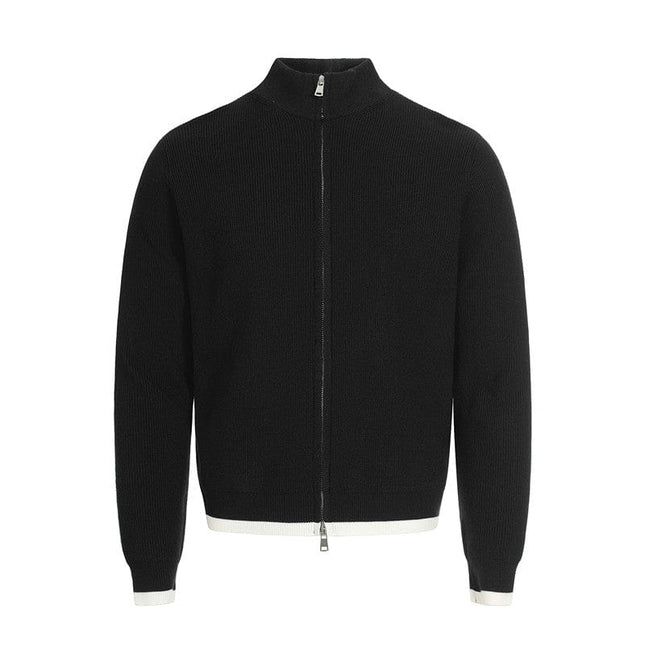 TALKLESSFASHION XL / Black MFY226 GXFortune American Stand Collar Double Zip Sweater Men's Fall Loose Knit Cardigan Men's Trendy Versatile Jacket