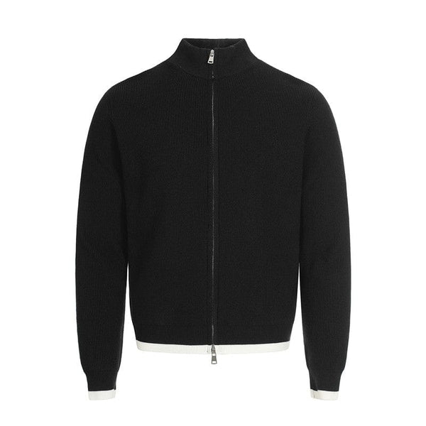 THETLSTUDIO XL / Black MFY226 GXFortune American Stand Collar Double Zip Sweater Men's Fall Loose Knit Cardigan Men's Trendy Versatile Jacket — 2