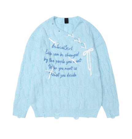 THETLSTUDIO XL / blue BIGGOLD Red New Year's Jersey Bow Tie Sweater Women's Autumn and Winter Lazy Wind Soft Waxy Knit Top