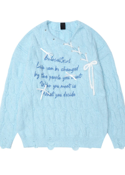 THETLSTUDIO XL / blue BIGGOLD Red New Year's Jersey Bow Tie Sweater Women's Autumn and Winter Lazy Wind Soft Waxy Knit Top