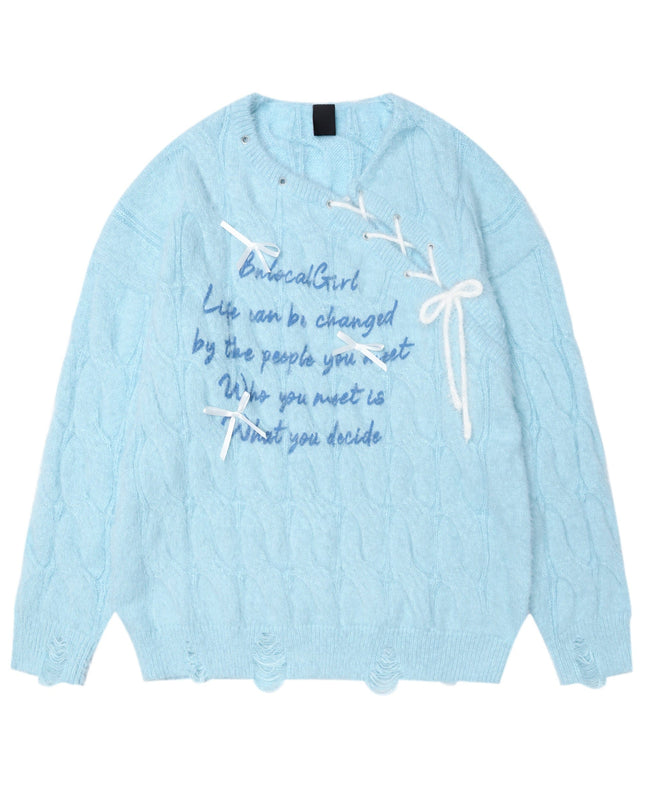 TALKLESSFASHION XL / blue BIGGOLD Red New Year's Jersey Bow Tie Sweater Women's Autumn and Winter Lazy Wind Soft Waxy Knit Top