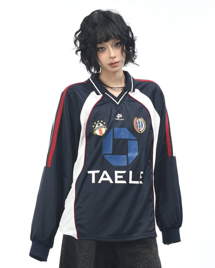TALKLESSFASHION XL / blue OV Original American Vintage V-Neck Jersey Printed Long Sleeve T-Shirt Men's and Women's Autumn Loose Raglan Sleeve Couple Top Tide