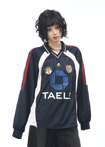 THETLSTUDIO XL / blue OV Original American Vintage V-Neck Jersey Printed Long Sleeve T-Shirt Men's and Women's Autumn Loose Raglan Sleeve Couple Top Tide