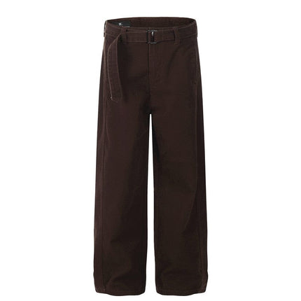 TALKLESSFASHION XL / Brown G6636-2 GXFortune American Retro Commuter Belt Machete Jeans Men's and Women's Trendy Loose Straight Casual Pants