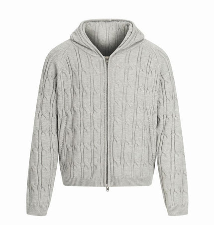 THETLSTUDIO XL / Flower Grey MY020 GXFortune Vintage Lazy Wind Twist Hooded Knit Cardigan Men's and Women's Fall Winter Loose Casual Sweater Coat