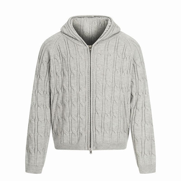 THETLSTUDIO XL / Flower Grey MY020 GXFortune Vintage Lazy Wind Twist Hooded Knit Cardigan Men's and Women's Fall Winter Loose Casual Sweater Coat — 2