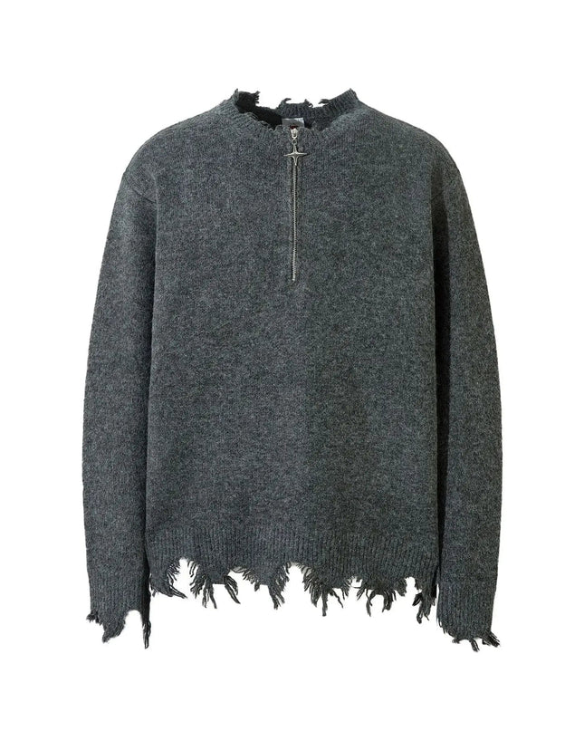 TALKLESSFASHION Xl / Gray Knitted Top Irregular Bottom Pullover—7110