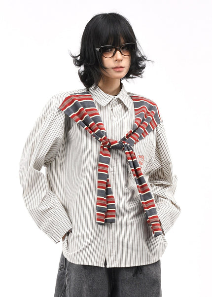 THETLSTUDIO XL / gray OV original American vintage striped shawl design long sleeve shirt men's and women's autumn street loose casual shirt trend