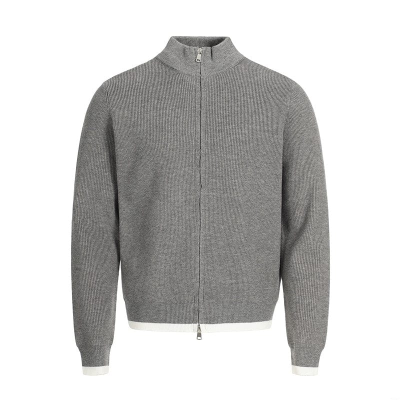 THETLSTUDIO XL / Grey MFY226 GXFortune American Stand Collar Double Zip Sweater Men's Fall Loose Knit Cardigan Men's Trendy Versatile Jacket