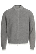 TALKLESSFASHION XL / Grey MFY226 GXFortune American Stand Collar Double Zip Sweater Men's Fall Loose Knit Cardigan Men's Trendy Versatile Jacket