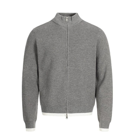 THETLSTUDIO XL / Grey MFY226 GXFortune American Stand Collar Double Zip Sweater Men's Fall Loose Knit Cardigan Men's Trendy Versatile Jacket
