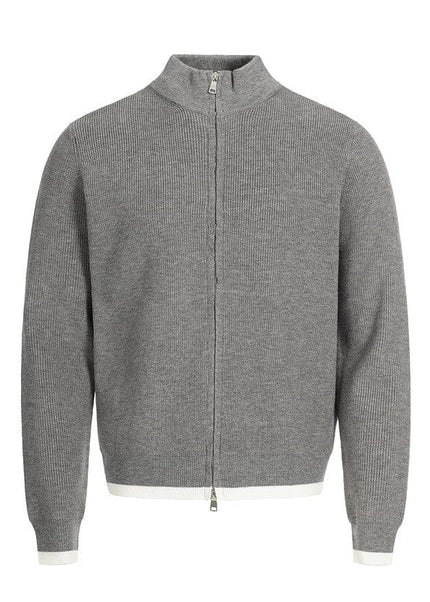 THETLSTUDIO XL / Grey MFY226 GXFortune American Stand Collar Double Zip Sweater Men's Fall Loose Knit Cardigan Men's Trendy Versatile Jacket