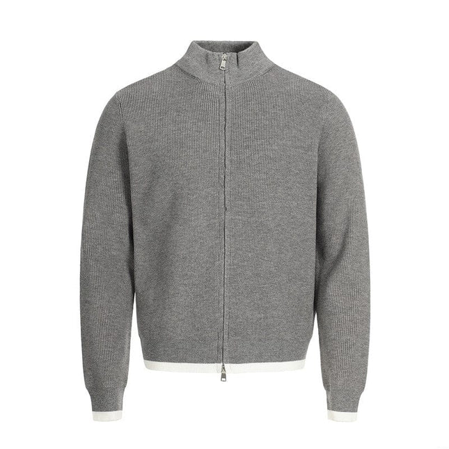 TALKLESSFASHION XL / Grey MFY226 GXFortune American Stand Collar Double Zip Sweater Men's Fall Loose Knit Cardigan Men's Trendy Versatile Jacket