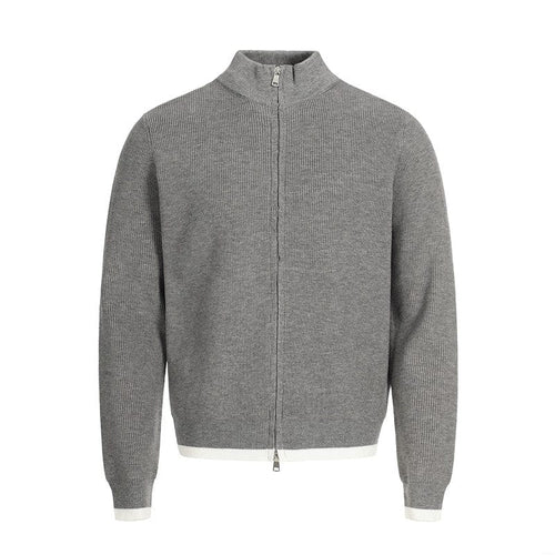 THETLSTUDIO XL / Grey MFY226 GXFortune American Stand Collar Double Zip Sweater Men's Fall Loose Knit Cardigan Men's Trendy Versatile Jacket