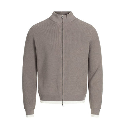 TALKLESSFASHION XL / Khaki MFY226 GXFortune American Stand Collar Double Zip Sweater Men's Fall Loose Knit Cardigan Men's Trendy Versatile Jacket
