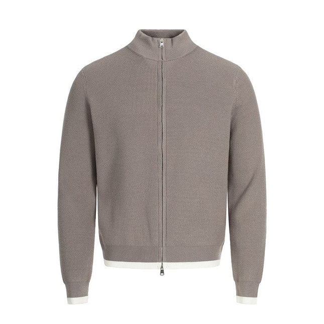 TALKLESSFASHION XL / Khaki MFY226 GXFortune American Stand Collar Double Zip Sweater Men's Fall Loose Knit Cardigan Men's Trendy Versatile Jacket