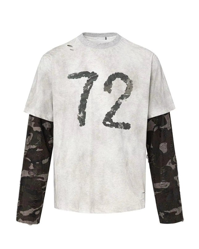 TALKLESSFASHION Xl / Melange Gray Tr27262-Tr Talkless Two-Piece Camouflage Printed T-Shirt—-9333