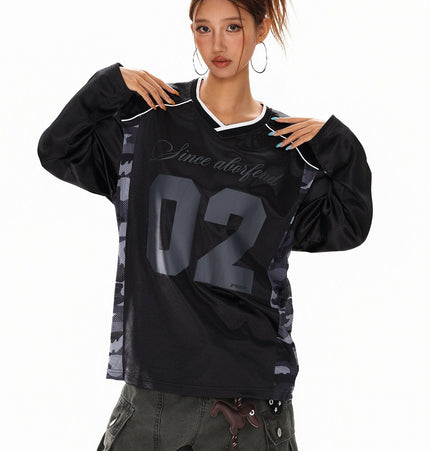 THETLSTUDIO XPKAEAX American High Street Digital Print V-Neck Long Sleeve T-Shirt Men's and Women's Fall 2025 Jersey Sporty Top