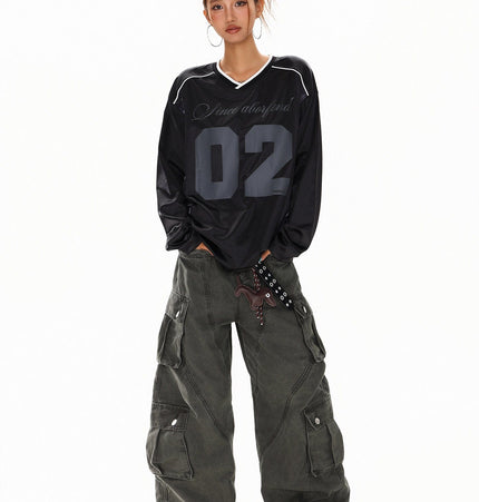 THETLSTUDIO XPKAEAX American High Street Digital Print V-Neck Long Sleeve T-Shirt Men's and Women's Fall 2025 Jersey Sporty Top