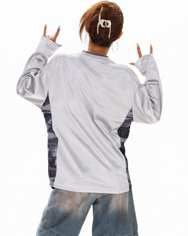 TALKLESSFASHION XPKAEAX American High Street Digital Print V-Neck Long Sleeve T-Shirt Men's and Women's Fall 2025 Jersey Sporty Top