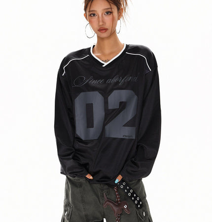THETLSTUDIO XPKAEAX American High Street Digital Print V-Neck Long Sleeve T-Shirt Men's and Women's Fall 2025 Jersey Sporty Top