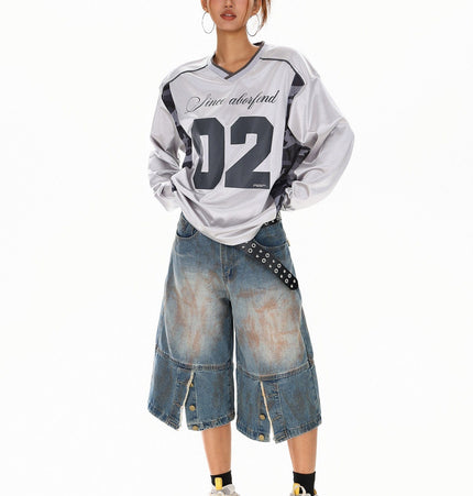 THETLSTUDIO XPKAEAX American High Street Digital Print V-Neck Long Sleeve T-Shirt Men's and Women's Fall 2025 Jersey Sporty Top
