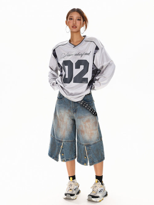THETLSTUDIO XPKAEAX American High Street Digital Print V-Neck Long Sleeve T-Shirt Men's and Women's Fall 2025 Jersey Sporty Top