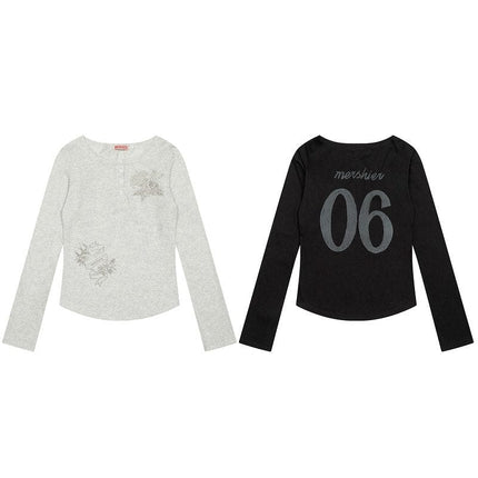 TALKLESSFASHION XPKAEAX American vintage hot diamond letter long sleeve T-shirt hot girl style slim slim pre-fall thin top