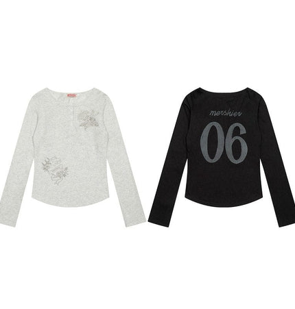 THETLSTUDIO XPKAEAX American vintage hot diamond letter long sleeve T-shirt hot girl style slim slim pre-fall thin top