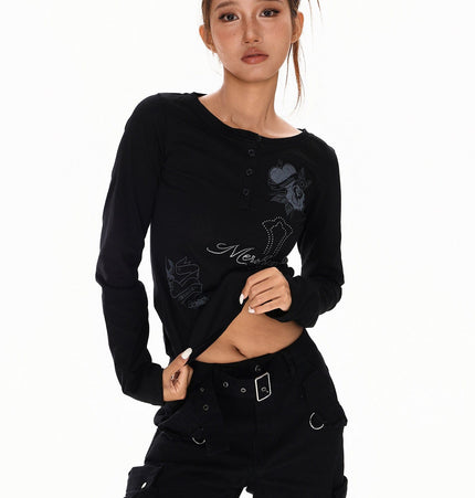 THETLSTUDIO XPKAEAX American vintage hot diamond letter long sleeve T-shirt hot girl style slim slim pre-fall thin top