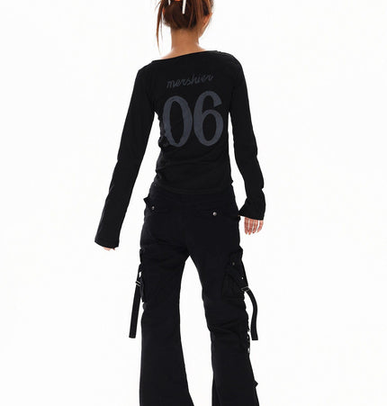 THETLSTUDIO XPKAEAX American vintage hot diamond letter long sleeve T-shirt hot girl style slim slim pre-fall thin top