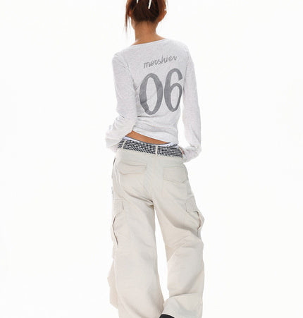 THETLSTUDIO XPKAEAX American vintage hot diamond letter long sleeve T-shirt hot girl style slim slim pre-fall thin top
