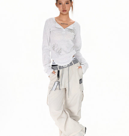 THETLSTUDIO XPKAEAX American vintage hot diamond letter long sleeve T-shirt hot girl style slim slim pre-fall thin top