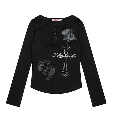 THETLSTUDIO XPKAEAX American vintage hot diamond letter long sleeve T-shirt hot girl style slim slim pre-fall thin top