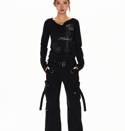 THETLSTUDIO XPKAEAX American vintage hot diamond letter long sleeve T-shirt hot girl style slim slim pre-fall thin top
